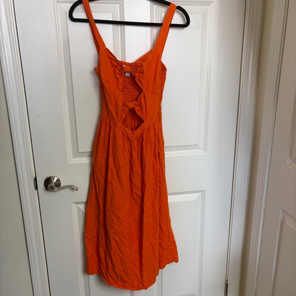 Fe Noel x Target Orange Linen Blend Cutout Bow Front Midi Dress Small